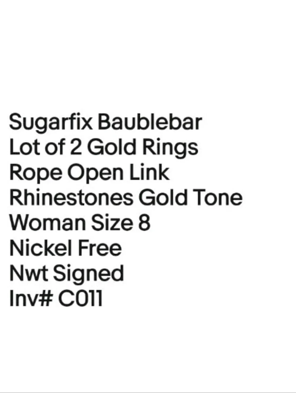 Sugarfix Baublebar Lot of 2 Gold Rings Rope Open Link Rhinestones Gold Tone